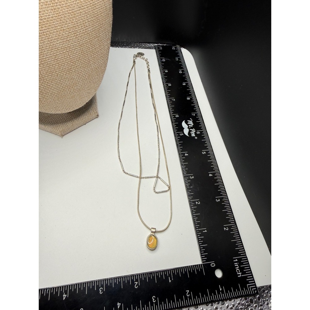 Anne Klein Silver Tone Layered Necklace Green Cabochon Pendant Bar Bead Chain - Picture 3 of 3